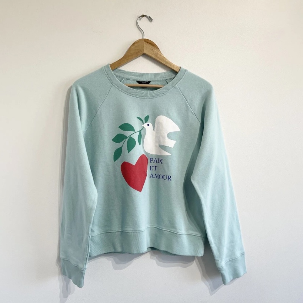 Jcrew Dove Heart Sweatshirt Size M Original Cotton Terry Pastel “Peace and Love”